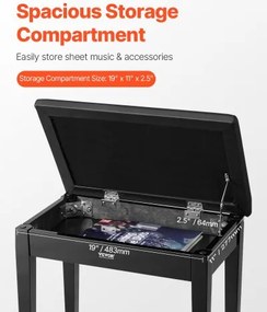 VEVOR Piano Keyboard Bench Storage Padded Seat Wooden Vanity Bookcase Stool