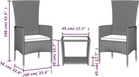 vidaXL Σετ Τραπεζαρίας Κήπου 3 τεμ. Μπεζ Συνθετικό Ρατάν με Μαξιλάρια
