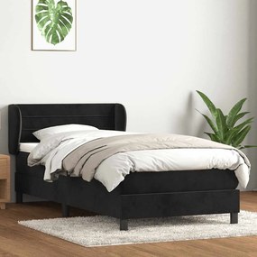 Κρεβάτι Boxspring με Στρώμα Μαύρο 80x220 εκ. Βελούδινο - Μαύρο