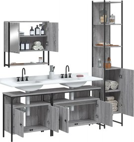 vidaXL Σετ Επίπλων Μπάνιου 4 Τεμαχίων Γκρι Sonoma Επεξεργασμένο Ξύλο