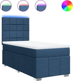 vidaXL Κρεβάτι Boxspring με Στρώμα Μπλε 90x200 εκ.Υφασμάτινο
