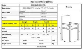 Πολυθρόνα OLIMPIA PP-UV Ανθρακί 54x52x86cm