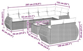 vidaXL Σαλόνι Κήπου Σετ 9 Τεμαχίων Γκρι Συνθετικό Ρατάν με Μαξιλάρια