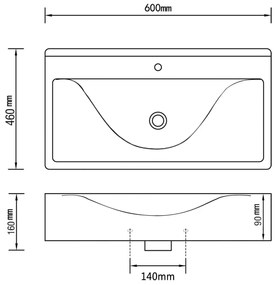 vidaXL Νιπτήρας Πολυτελής Ορθογώνιος με Οπή Βρύσης Μαύρος 60x46 εκ. Κεραμικός
