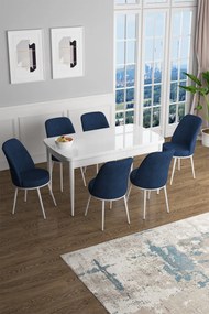 Extendable Dining Table &amp; Chairs Set (7 Pieces) Han - White, Navy Blue White
Navy Blue