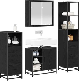 vidaXL Σετ Επίπλων Μπάνιου με ράφι 4 pcs Μαύρη Οξυά Επεξεργασμένο ξύλο