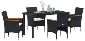 vidaXL Σέτ φαγητού για κήπο με μαξιλάρι 5 pcs Μαύρο Πολυ ράταν