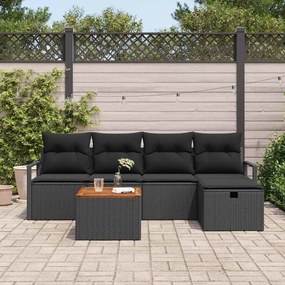 vidaXL Σετ Καναπέ Κήπου με μαξιλάρι 6 pcs Μαύρο Πολυ ράταν