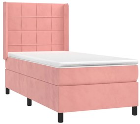 vidaXL Κρεβάτι Boxspring με Στρώμα & LED Ροζ 100x200 εκ. Βελούδινο