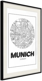 Αφίσα - City Map: Munich (Round) - 40x60 - Μαύρο - Με πασπαρτού