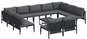 vidaXL Σετ Καναπέ Κήπου με μαξιλάρι 12 pcs Μαύρο Ατσάλι