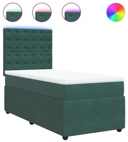 vidaXL Κρεβάτι Boxspring με Στρώμα Σκούρο Πράσινο 80x200 εκ. Βελούδινο