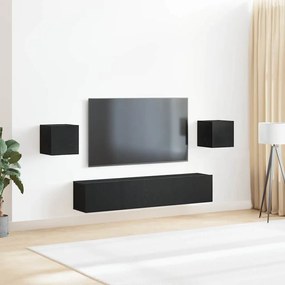 vidaXL σετ βάσης τηλεόρασης 6 τεμαχίων μαύρης δρυός επεξεργασμένου ξύλου