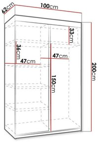 Ντουλάπα Dover 104, Σκούρα φλαμουριά, 200x100x62cm, 99 kg, Πόρτες ντουλάπας: Ολίσθηση, Αριθμός ραφιών: 5, Αριθμός ραφιών: 5 | Epipla1.gr