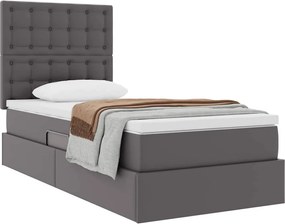 vidaXL Κρεβάτι Αποθήκης με στρώμα Γκρι 90 x 190 cm Τεχνητό Δέρμα