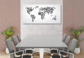 Εικόνα ενός παγκόσμιου χάρτη από φελλό που αποτελείται από άτομα σε μαύρο & άσπρο - 120x60  peg