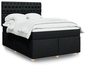 vidaXL Κρεβάτι Boxspring με Στρώμα Μαύρο 140x190 εκ. Υφασμάτινο