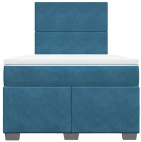 vidaXL Κρεβάτι Boxspring με Στρώμα Μπλε 120x200 εκ. Βελούδινο