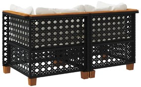 vidaXL Καναπέδες Κήπου Γωνιακοί με Μαξιλάρια 2 τεμ. Μαύρο Συνθ. Ρατάν