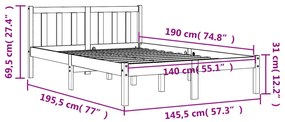 Σκελετός Κρεβατιού Χωρίς Στρώμα Καφέ 140x190 Μασίφ Ξύλο Πεύκου - Καφέ