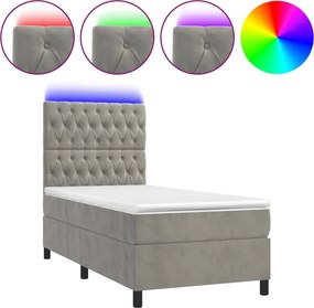 vidaXL Κρεβάτι Boxspring με Στρώμα &amp; LED Αν.Γκρι 90x190 εκ. Βελούδινο