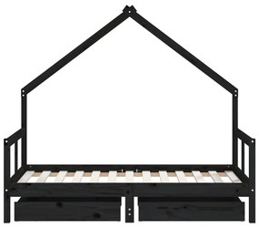Πλαίσιο Παιδικού Κρεβατιού Συρτάρια Μαύρο 80x160εκ. Ξύλο Πεύκου - Μαύρο