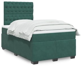 Κρεβάτι Boxspring με Στρώμα Σκούρο Πράσινο 120x190εκ. Βελούδινο - Πράσινο