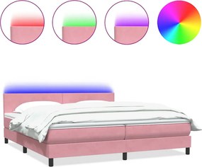 vidaXL Κρεβάτι Boxspring με Στρώμα &amp; LED Ροζ 180x210 εκ. Βελούδινο