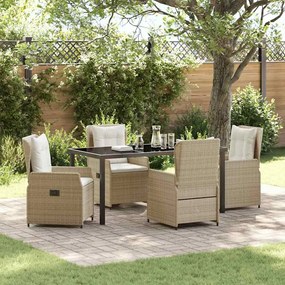 vidaXL Σέτ φαγητού για κήπο 5 pcs Μπεζ συνθετικό ρατάν