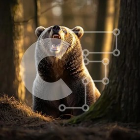 Intra Συλλεκτικό Ξύλινο Παζλ Plywood  4mm - Βρυχηθμένη αρκούδα στο δάσος Σε Ξύλινο Κουτί - Διαστάσεις: 10x10 cm – 25 κομμάτια