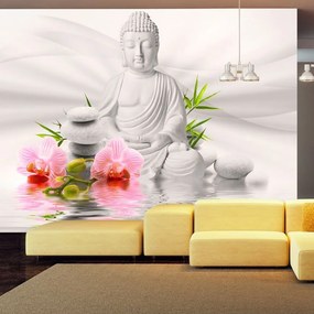Αυτοκόλλητη φωτοταπετσαρία - Buddha and two orchids - 147x105