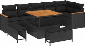 vidaXL Σετ Καναπέ Κήπου με μαξιλάρι 9 pcs Μαύρο Πολυ ράταν