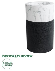 GloboStar® Artificial Garden ALMUDENA 20769 Επιδαπέδιο Πολυεστερικό Τσιμεντένιο Κασπώ Γλάστρα - Flower Pot Μαύρο με Λευκό Φ36 x Υ60cm