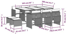 Σετ Τραπεζαρίας Κήπου 11 τεμ. Καφέ Συνθετικό Ρατάν με Μαξιλάρια - Καφέ