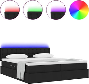 vidaXL LED Κρεβάτι αποθήκευσης με στρώμα Μαύρο 200 x 200 cm Ύφασμα