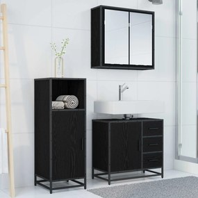vidaXL Σετ Επίπλων Μπάνιου με ράφι 3 pcs Μαύρη Οξυά Επεξεργασμένο ξύλο