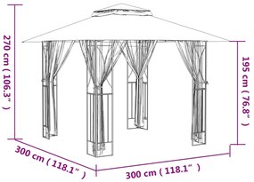 Κιόσκι με Πλευρικά Τοιχώματα Ανθρακί 300x300x270 εκ. από Ατσάλι - Ανθρακί