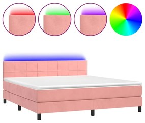 ΚΡΕΒΑΤΙ BOXSPRING ΜΕ ΣΤΡΩΜΑ &amp; LED ΡΟΖ 180X200 ΕΚ. ΒΕΛΟΥΔΙΝΟ 3134422