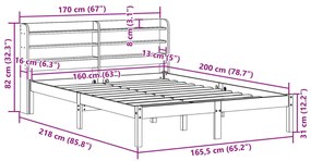 Σκελετός Κρεβατιού Χωρίς Στρώμα 160x200 εκ Μασίφ Ξύλο Πεύκου - Καφέ