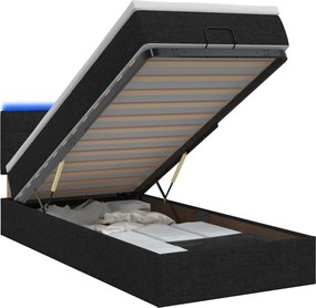 vidaXL Κρεβάτι Ottoman με Στρώμα και LED Μαύρο 90 x 190 cm Ύφασμα