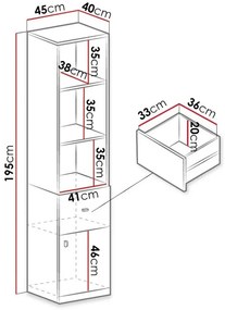 Βιβλιοθήκη Omaha E104, Με πόρτες, Με συρτάρια, Πλαστικοποιημένη μοριοσανίδα, Ο αριθμός των θυρών: 1, Αριθμός συρταριών: 1, 195x45x40cm, 36 kg