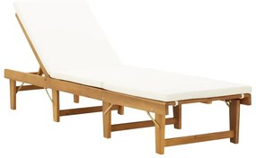 vidaXL Ξαπλώστρα Πτυσσόμενη Κρεμ από Μασίφ Ξύλο Ακακίας με Μαξιλάρι