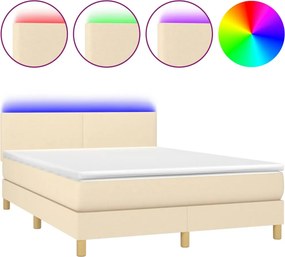 vidaXL Κρεβάτι Boxspring με Στρώμα &amp; LED Κρεμ 140x190 εκ. Υφασμάτινο