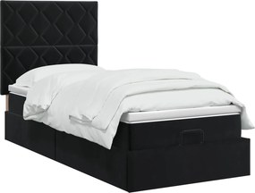 vidaXL Κρεβάτι Ottoman με Στρώμα και LED Μαύρο 90 x 190 cm Βελούδο