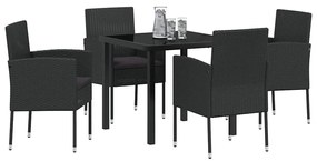 vidaXL Σέτ φαγητού για κήπο με μαξιλάρι 5 pcs Μαύρο Πολυ ράταν