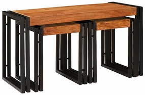 vidaXL Τραπέζια άκρης 3 pcs Καφέ και μαύρο Μασίφ ξύλο ακακίας