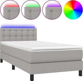 vidaXL Κρεβάτι Boxspring με Στρώμα &amp; LED Αν.Γκρι 100x200 εκ Υφασμάτινο