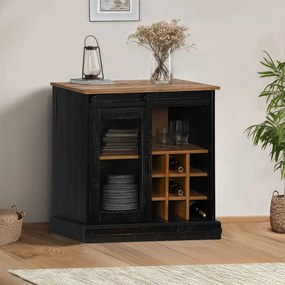 vidaXL Sideboard HALDEN με συρόμενη πόρτα Μαύρο 80x40x80 cm