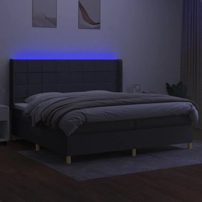 vidaXL Κρεβάτι Boxspring με Στρώμα &amp; LED Σκ.Γκρι 200x200εκ. Υφασμάτινο