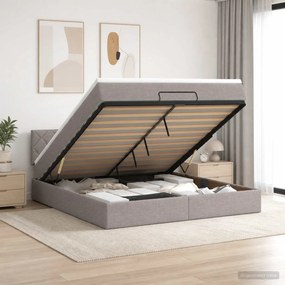 vidaXL Κρεβάτι Ottoman με Στρώμα και LED Taupe 140 x 200 cm Ύφασμα